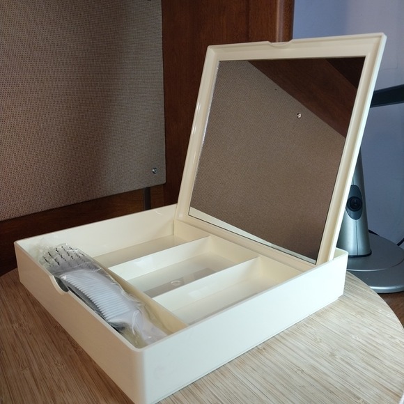 Vtg Estee Lauder Brush/Comb With Ivory Hard Plastic Makeup Case Jewelry Box 90s - Picture 3 of 16